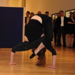 Marci contortion at Mika Tajima exhibit opening